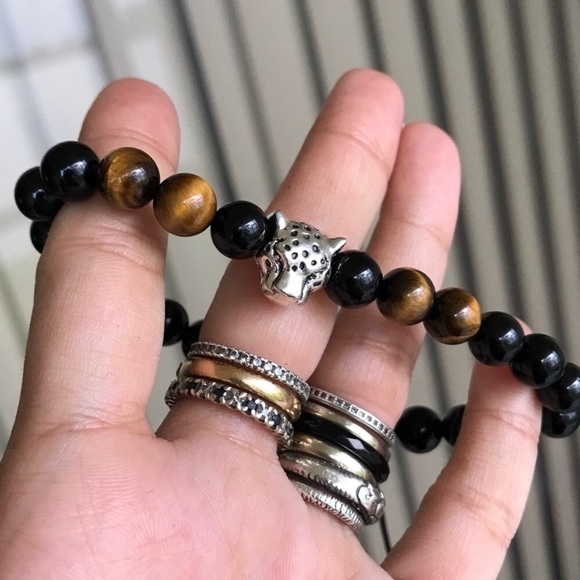 Men or women onyx & tiger eye panther bracelet - Picture 4 of 7